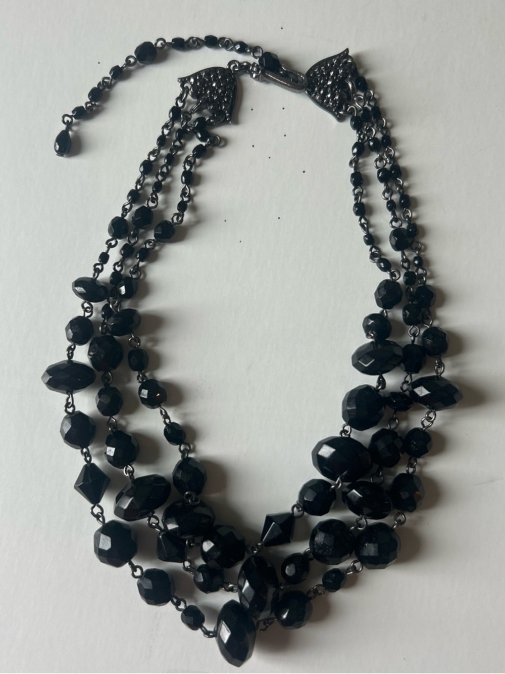 Multi-Strand Faceted Black Bead Necklace - Women Jewelry